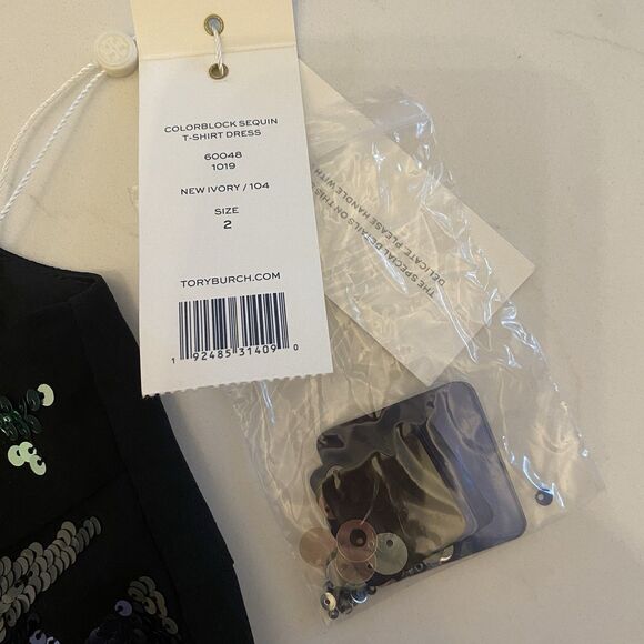 Tory Burch Color Block Sequin T Shirt Dress Size 2 - Picture 6 of 11